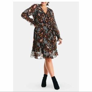 Estelle Love Potion Dark Floral Long Sleeves Midi Dress Size 1X